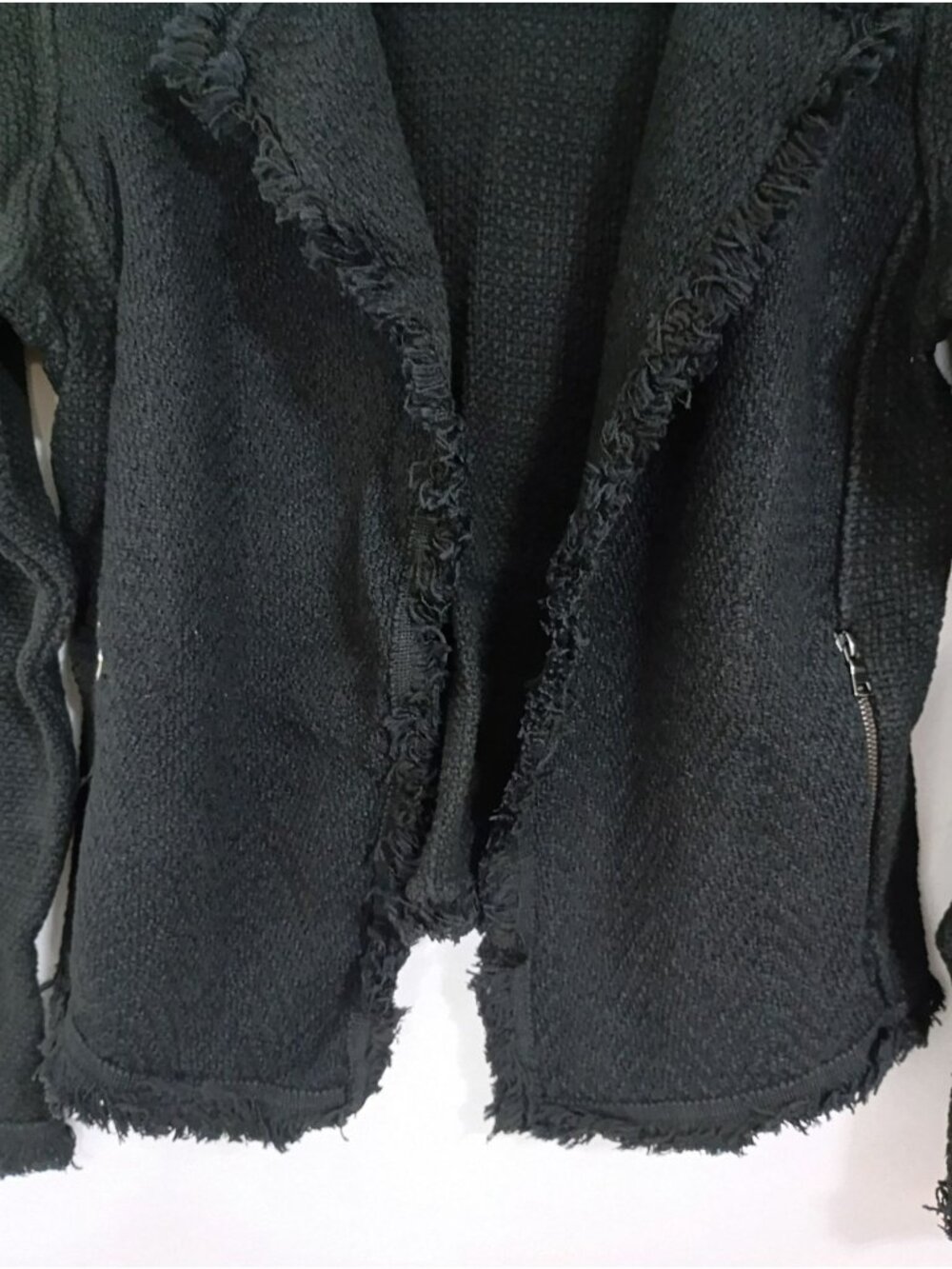 Nic+Zoe Black Fringed Open Front Jacket XS Womens Casual Textured Blazer - Picture 5 of 12